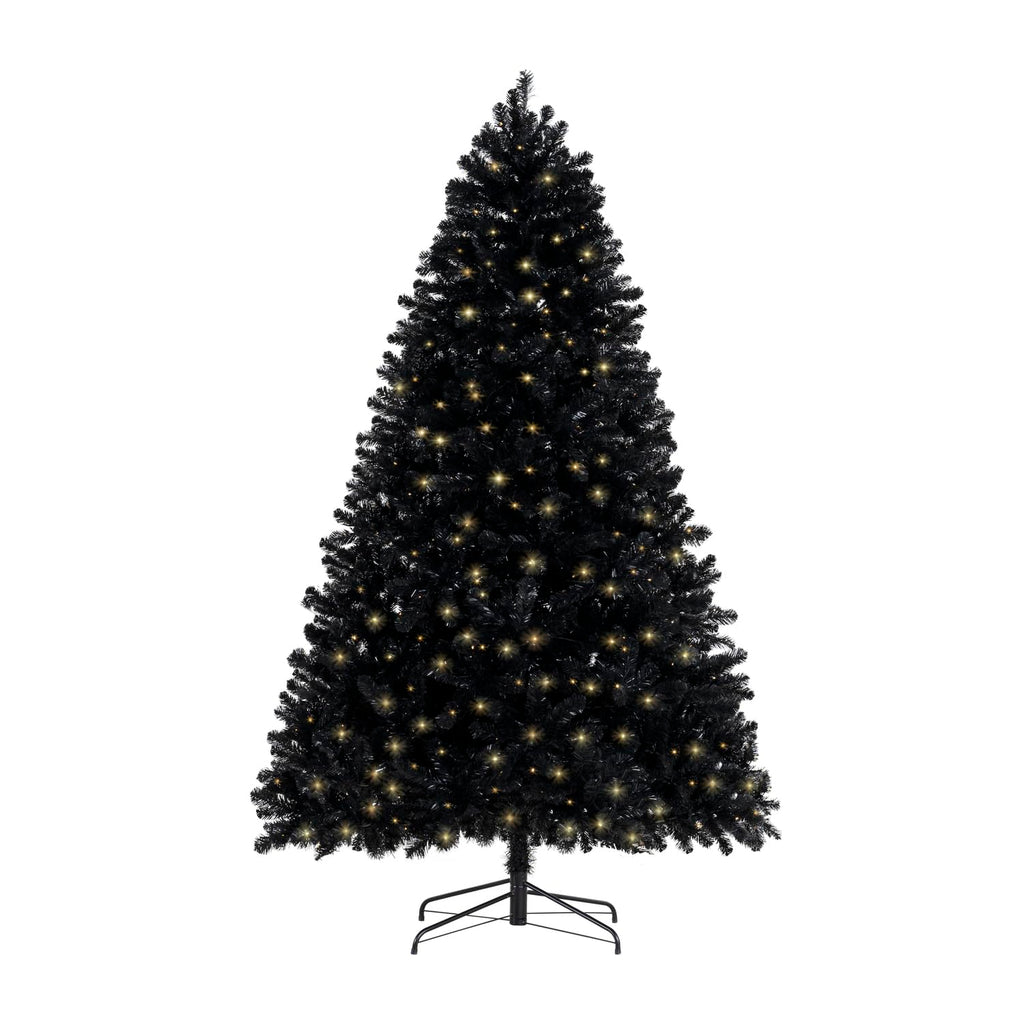 7.5 ft Black Pre-Lit Christmas Tree, 600 Warm Lights