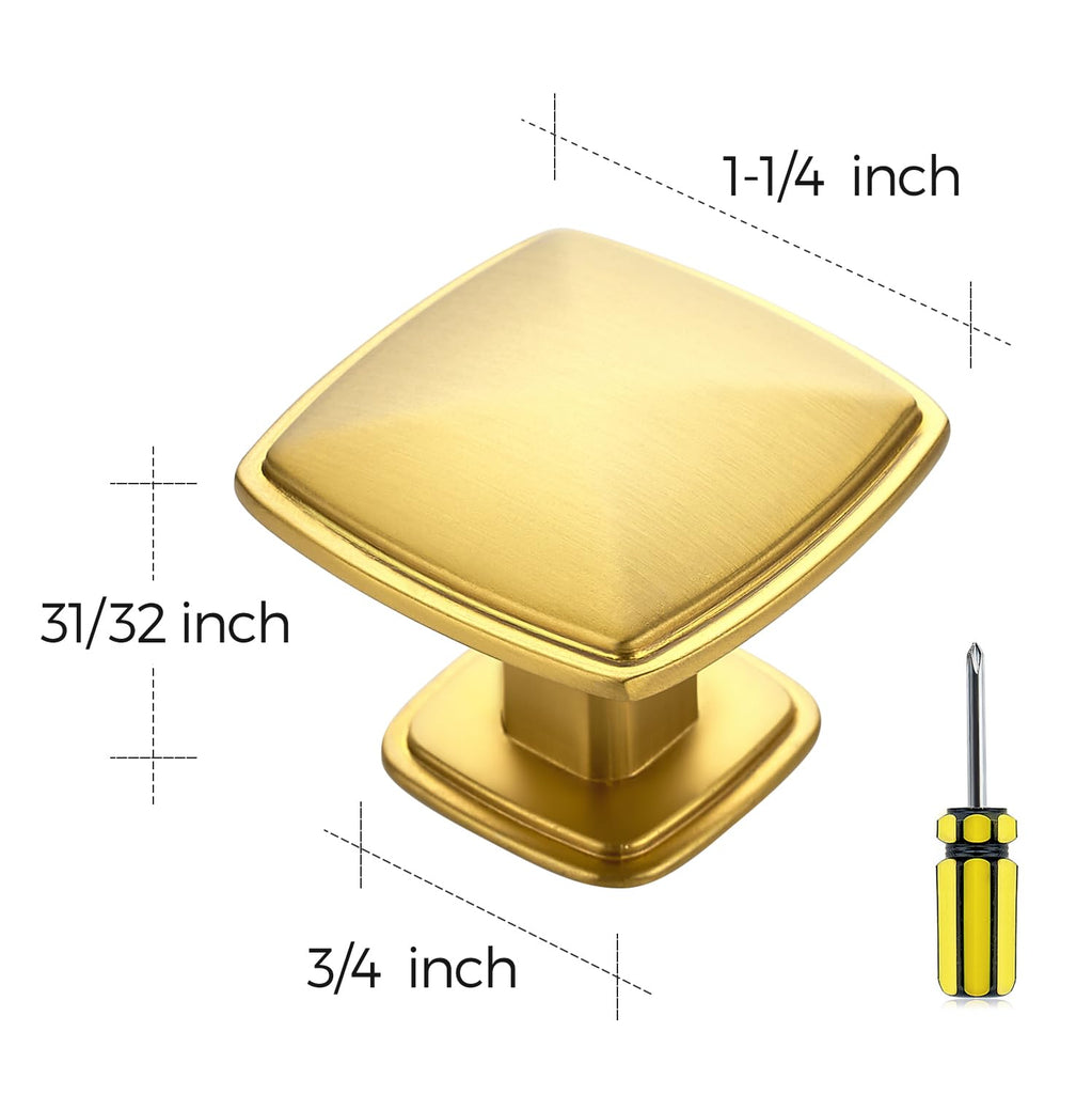 Brushed Brass Solid Knob Gold Kitchen Cabinet Pull,20 Pack,Square-1