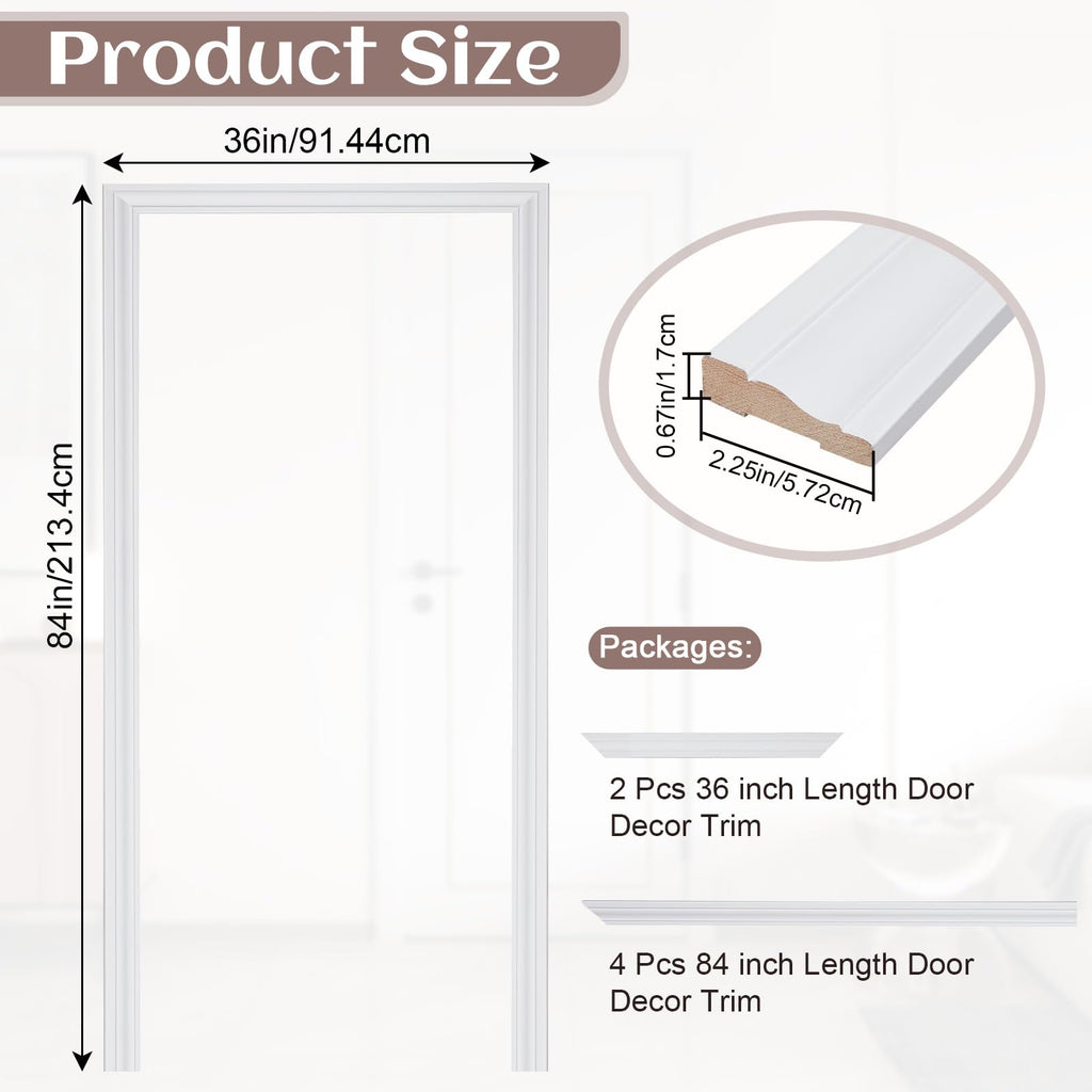 2 Sets Interior Door Frame Casing Trim Molding Kit, Decorative DIY Door Trim Kit, 80" x 30" x 2" White Prefinished