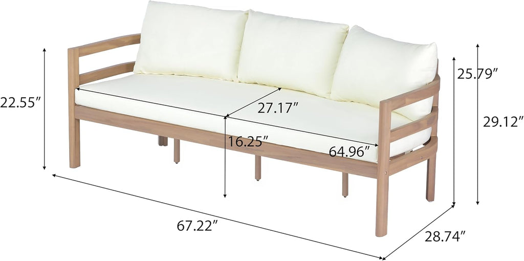 Alger 5-Seater Patio Furniture Set with Removable Cushion, 4 Piece Outdoor Acacia Wood Conversation Set, Wooden