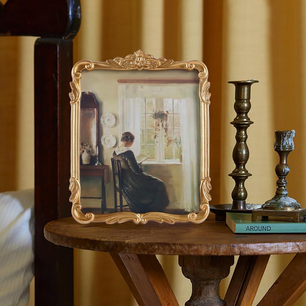 Vintage Picure Frames 8x10 Antique Victorian Gold Bronze Picture Frames for Tabletop and Wall Mount Ornate Retro Home