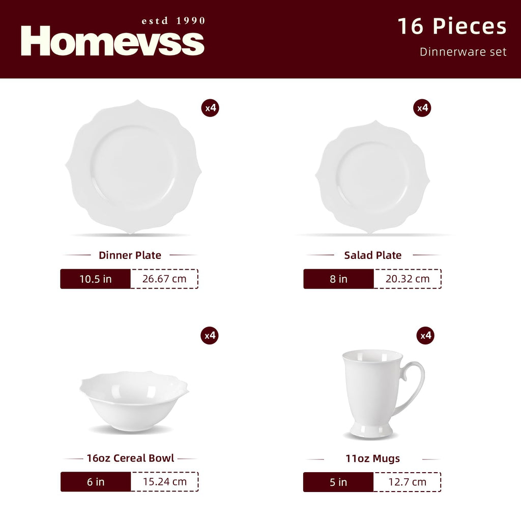 New Bone China Dinnerware Set, Embossed Lotus, 16pc Set