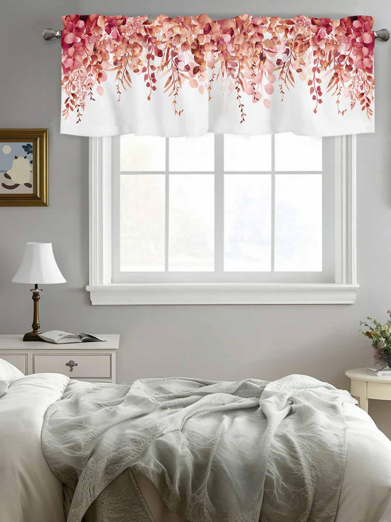 Curtain Valance for Windows Red Eucalyptus Rod Pocket Valance Window Treatments 1 Panel Watercolor Leaves Short