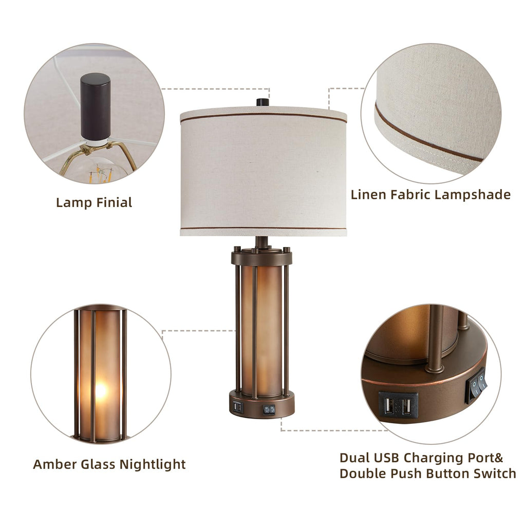 Farmhouse Table Lamps with USB C+A Ports