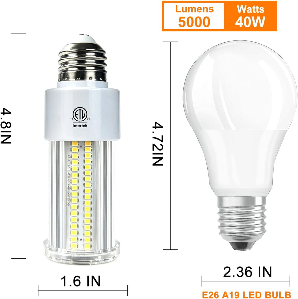 NS 2 Pack 300W Equivalent LED Corn Light Bulb 5000 Lumen 5000K 40W Large Area Daylight White E26/E27 Medium Base