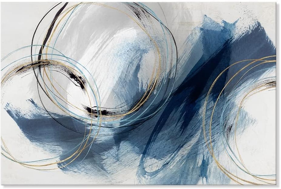 Indigo Blue and Gold Wall Decor Abstract Wall Art Paintings Gray Canvas Pictures Fantasy Graffiti Framed Artwork