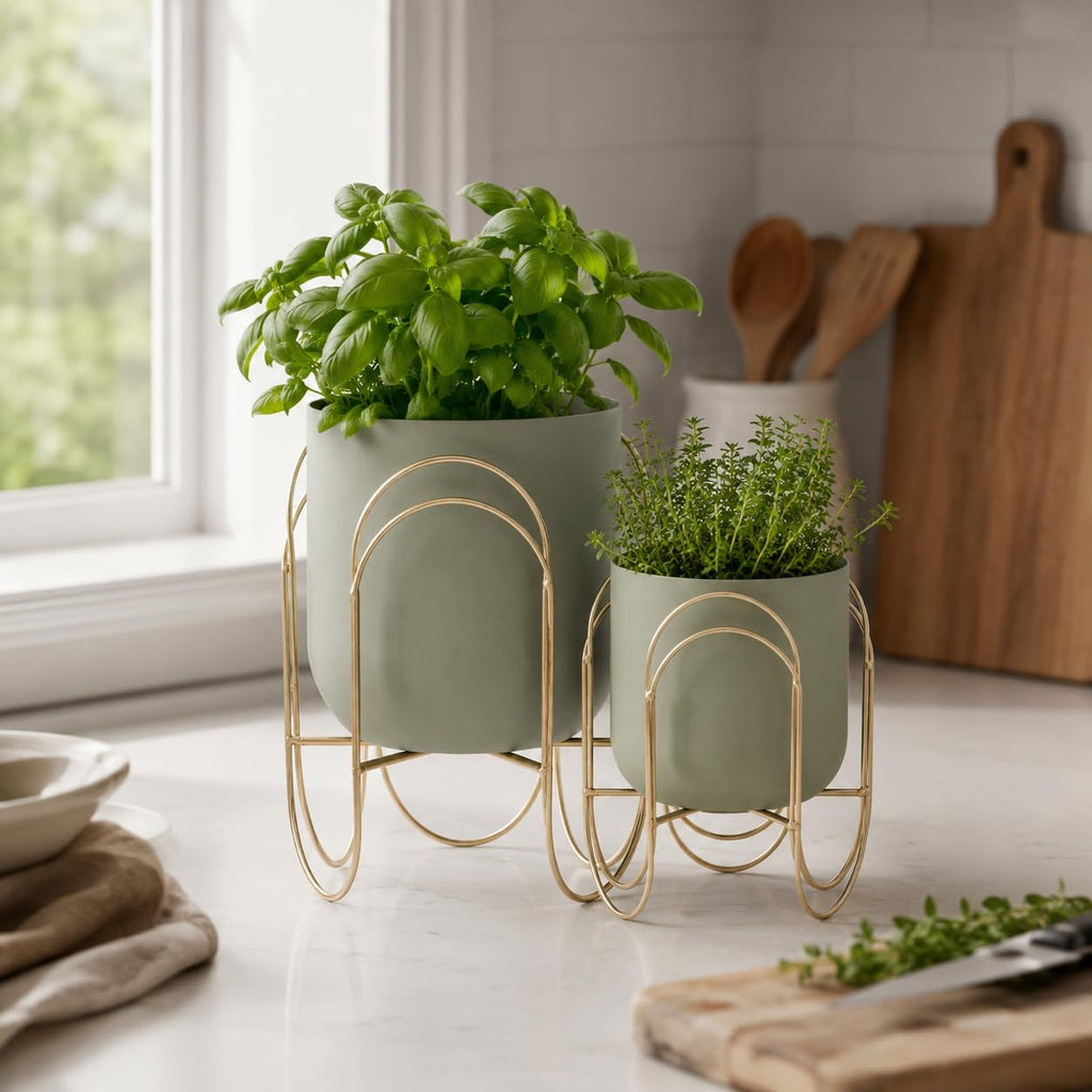 Set of 2 Planters with Stand 11.5/8" H (Green)