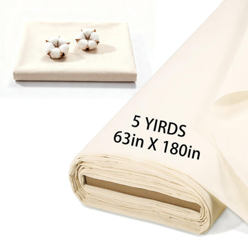 5 Yards 100% Cotton Unbleached Muslin Fabric, 63 Inch X 5 Yards by The Yard, Medium & Light Weight Draping Fabrics