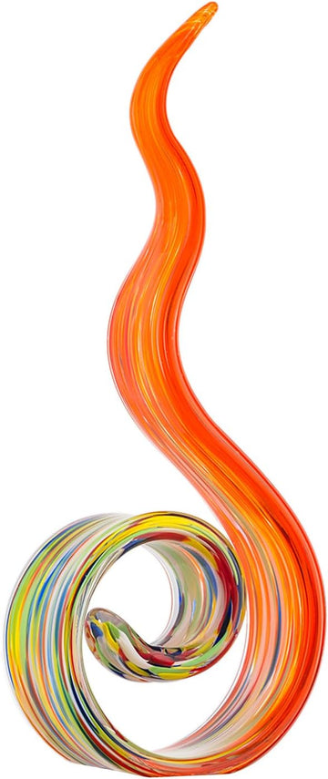 11.4" Tall Hand Blown Glass Sculpture, Murano Style Art , Modern Coastal Home Decor Accent for Shelf
