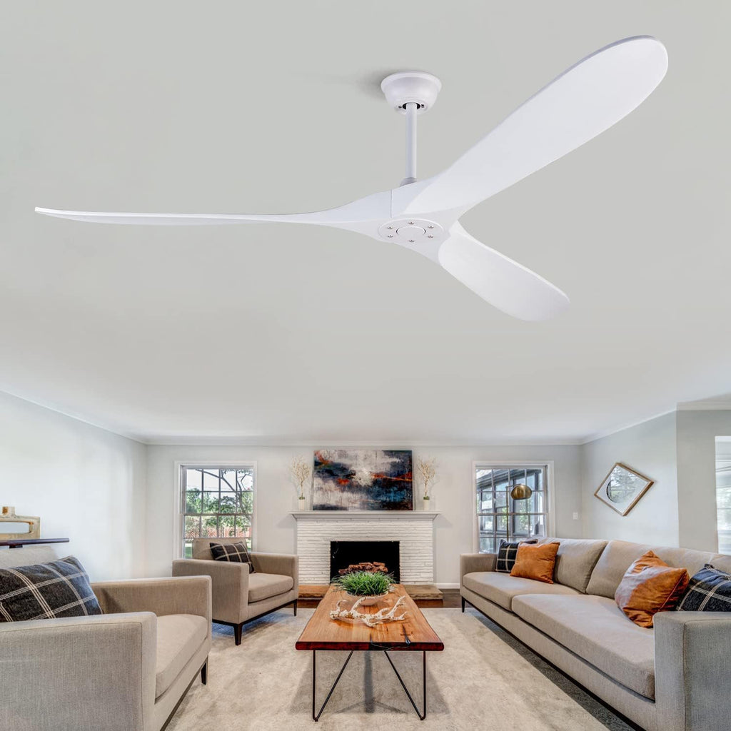 Large Ceiling Fans without Lights, 72 Inch Ceiling Fan no Light with Remote Control, 3 Solid Wood Blades Indoor