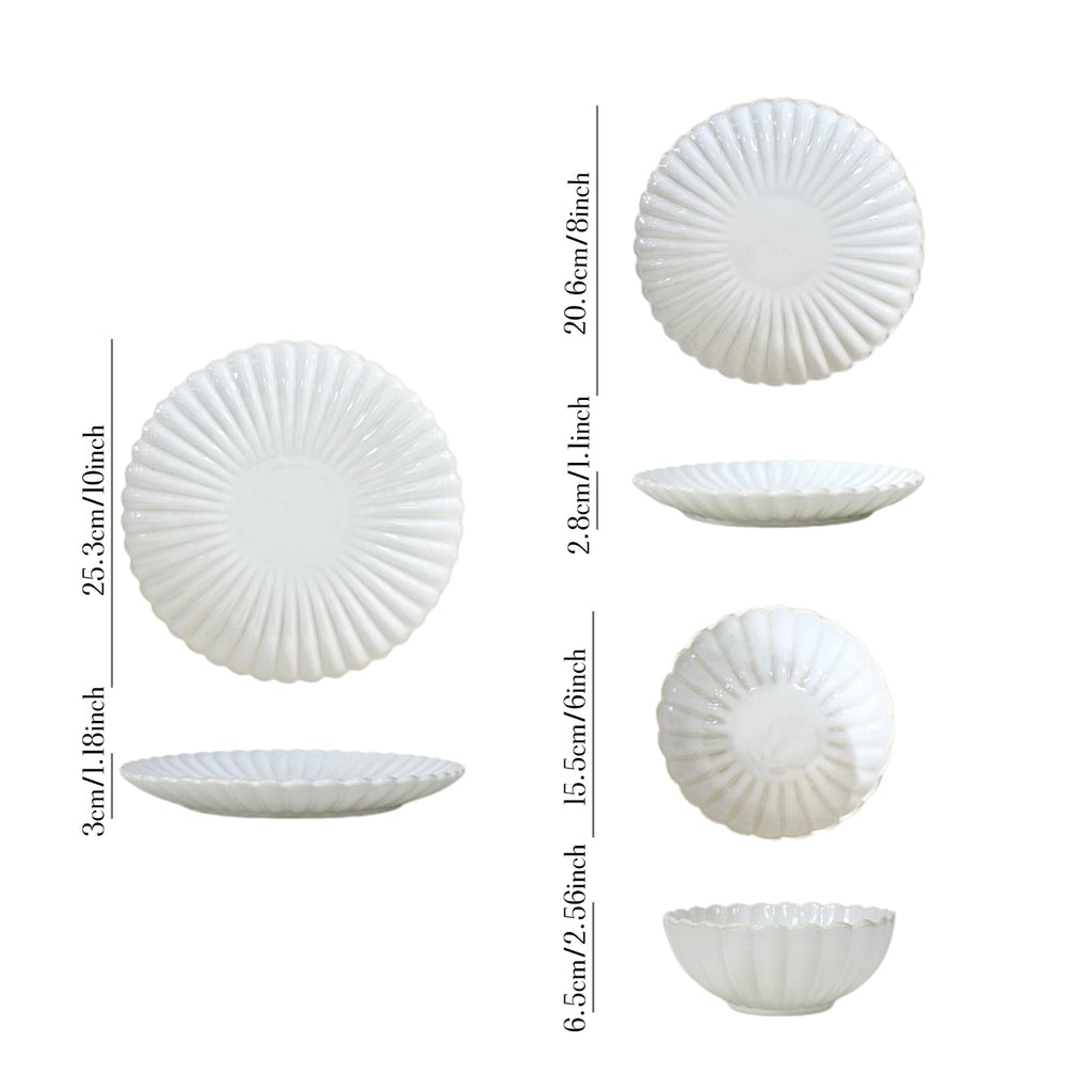 12-Piece Sunflower shape Ceramic Kitchen Dinnerware Set, Service for 4, Porcelain Dishes Dinner Set with Dinner