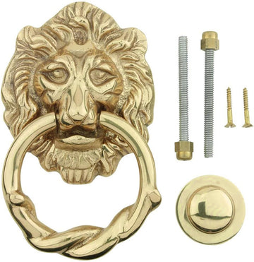 Solid Brass Lion Door Knocker Polished Brass Finish 6.25 inches Front Entry Hardware