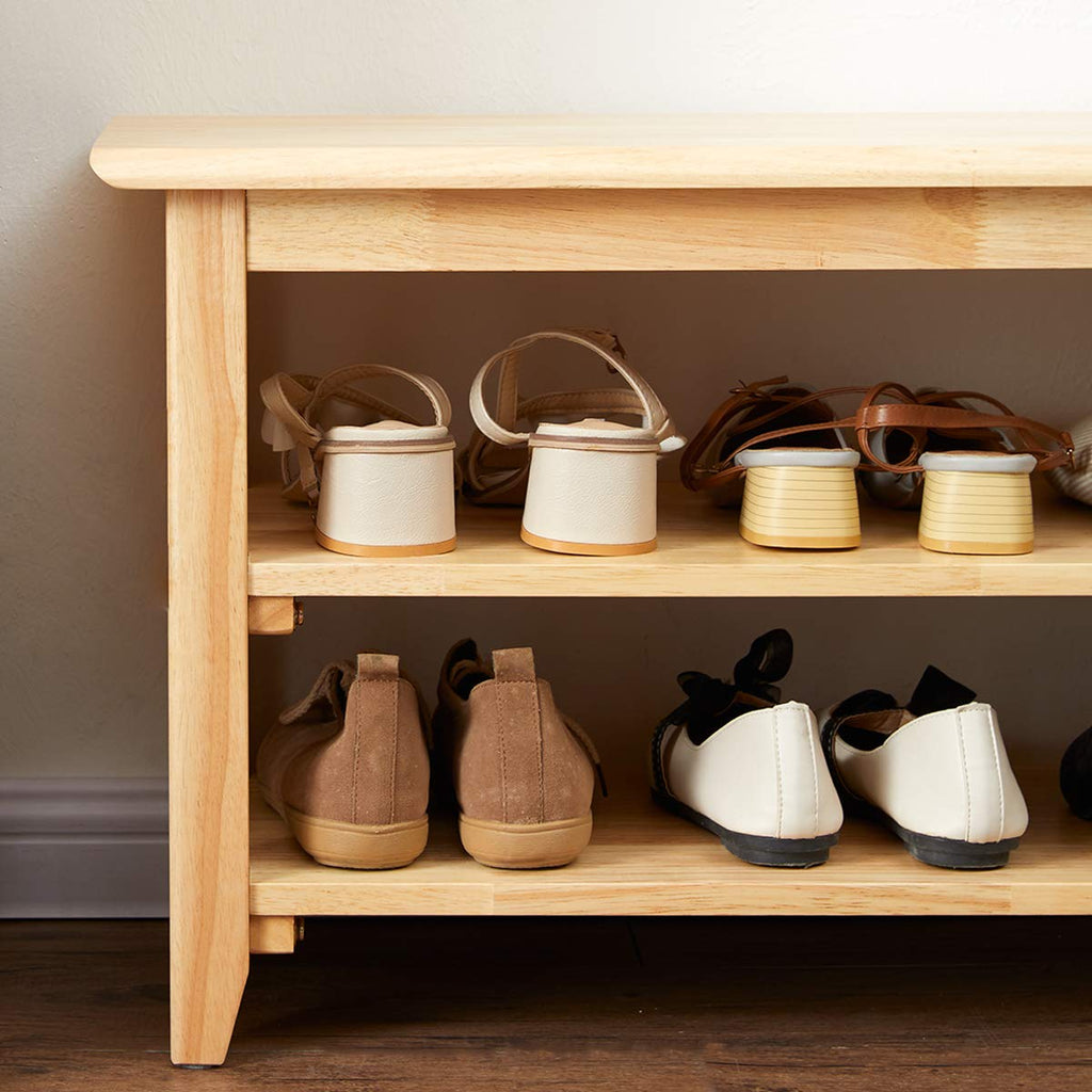 Shoe Rack Bench Wooden Storage Bench Entryway Bench, Natural, 47.2"