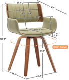 Swivel Dining Chair, Mid-Century Modern Faux Leather Chair with Armrests and Wood Legs, Green