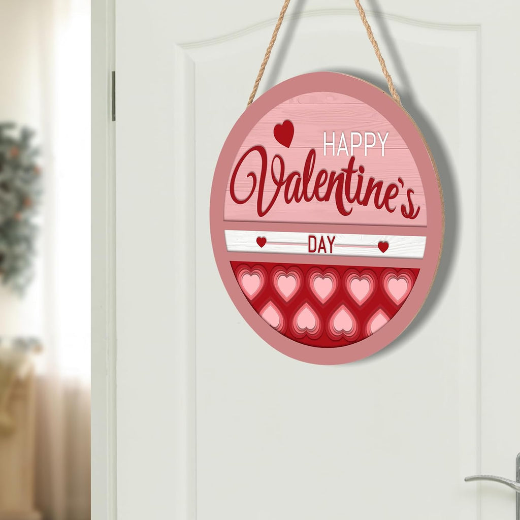 Happy Valentine's Day Welcome Door Sign 12"x12" Valentines Day Decorations Door Hanger Rustic Wooden Hanging Wall