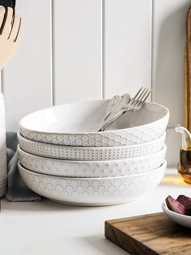 Plates and Bowls Sets for 4, 16 Piece Ceramic Dinnerware Sets with Pasta Bowls, Stoneware Kitchen Dishes Set, Chip