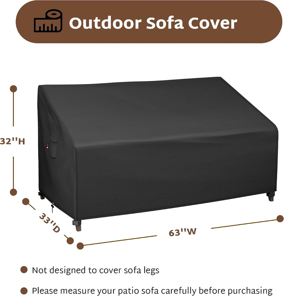 Outdoor Couch Sofa Cover 63 x 33 x 32 inch Loveseat Bench | Waterproof, WeatherProof, 600D Heavy Duty, 2-Seater Patio
