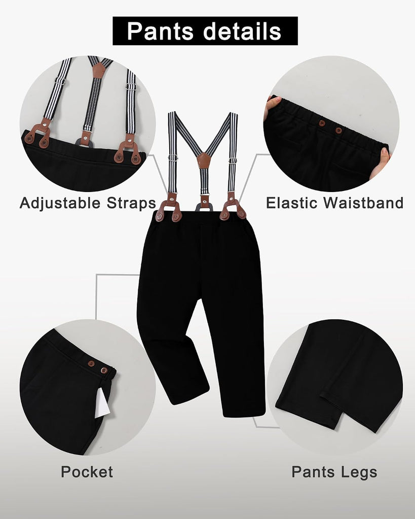 Boys Dress Clothes Wedding Ring Bearer Outfit Boy Formal Suits Dress Shirt with Bow Tie +Suspender Pants Set