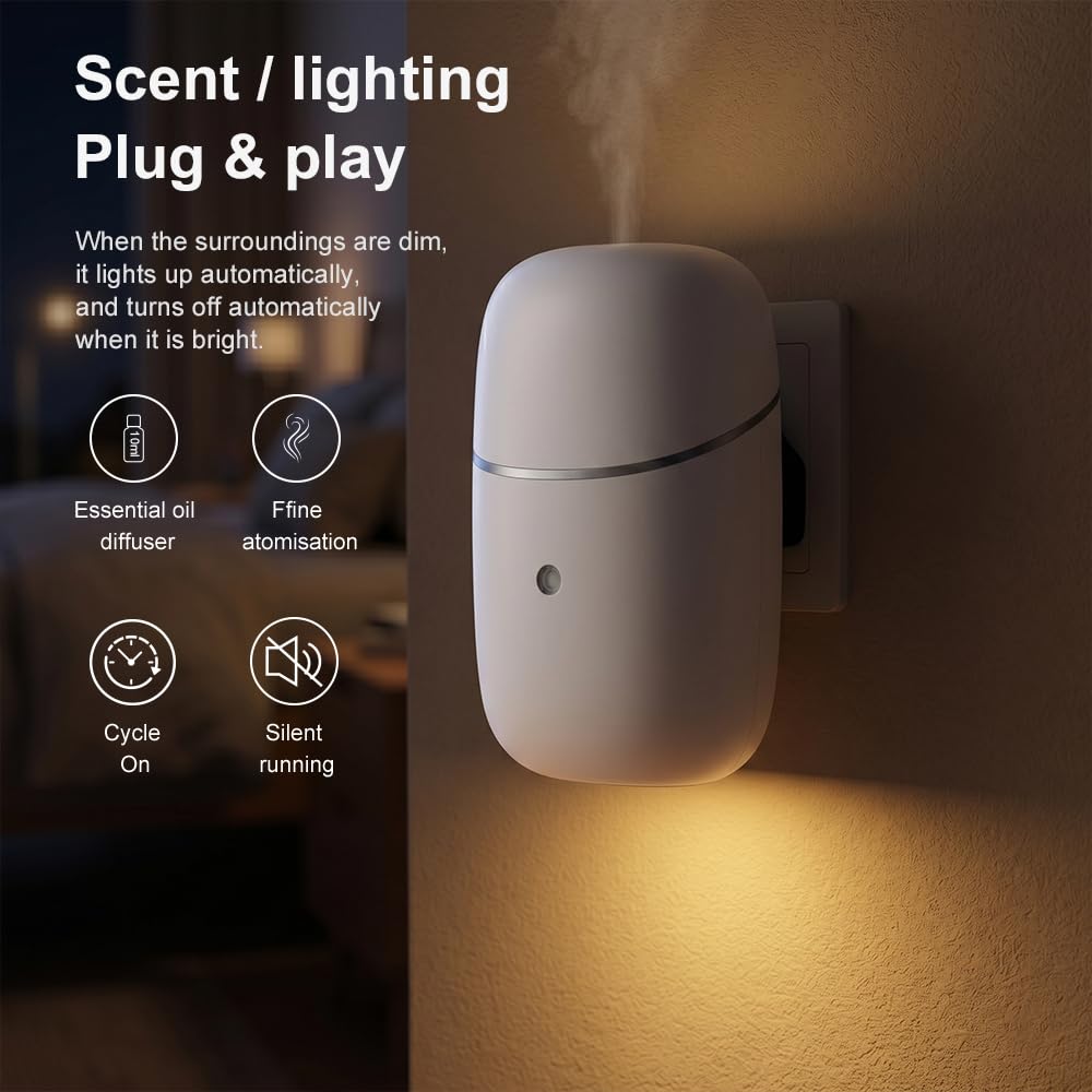 Waterless Diffuser, Quiet Plug in Essential Oil Diffuser with Up to 600 sq ft, 12-Hour Timer, Low/High Fragrance Modes
