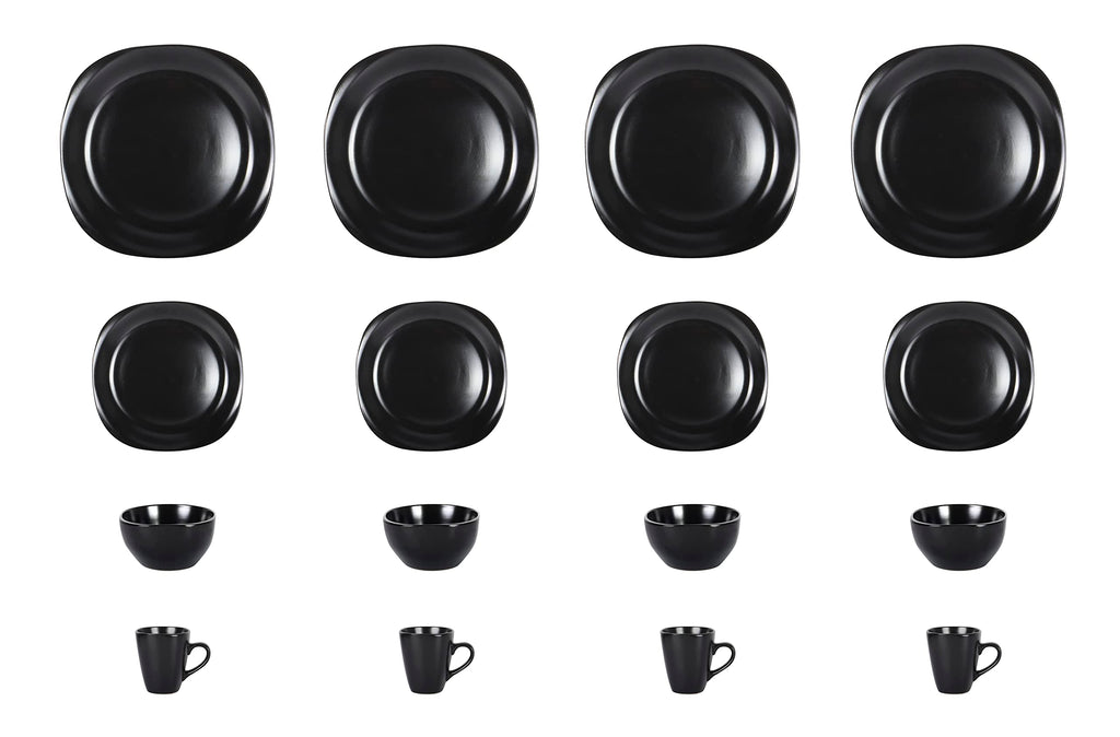 Stoneware Square 16pc Dinnerware Set, Matte Black
