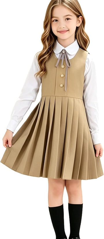 School Uniform Dresses for Girls Trendy Cute A-Line Pleated Dress