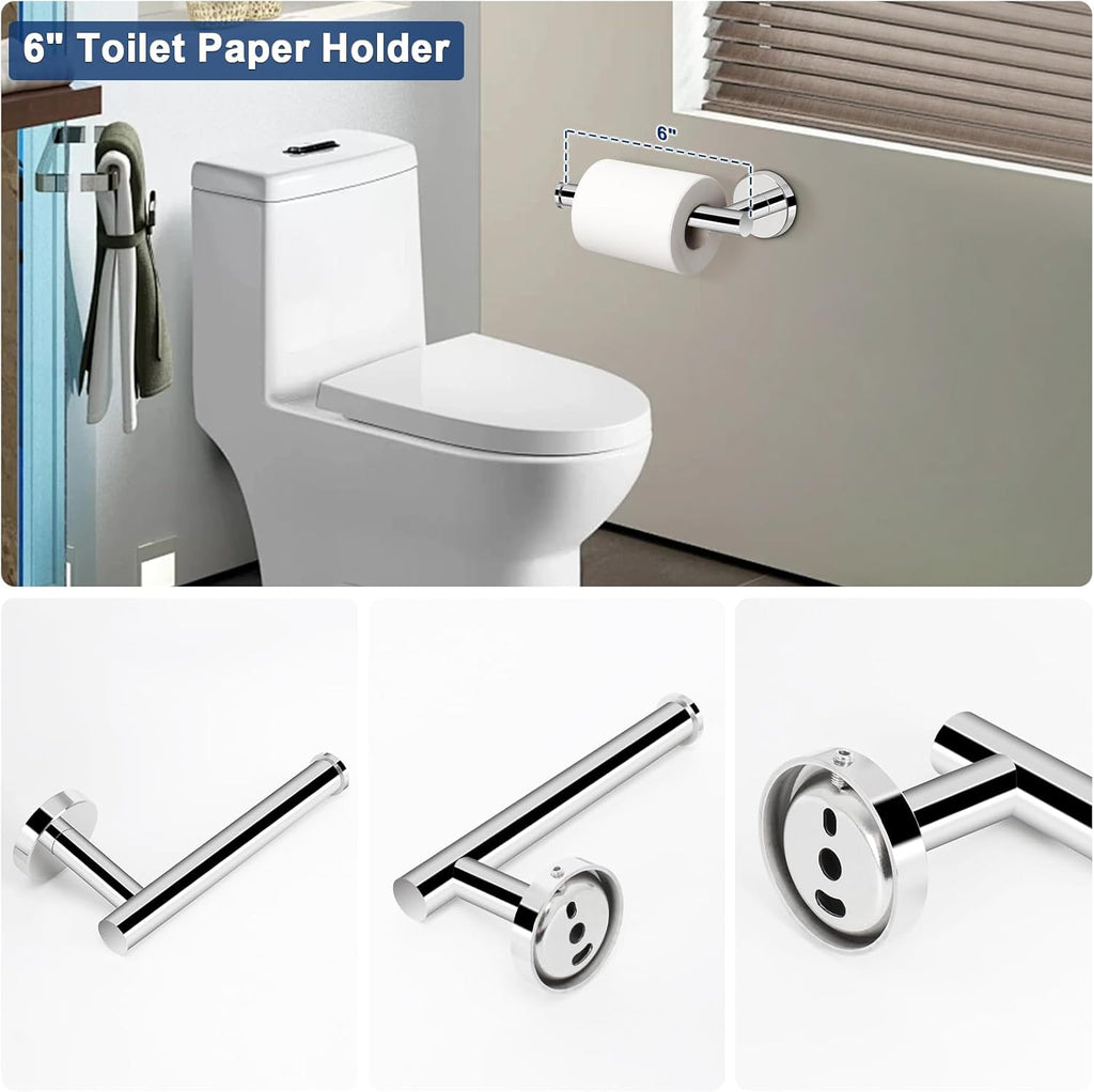 5 Pieces Bathroom Hardware Set SUS304 Thicken Stainless Steel-Towel Rack Kit Include 24" Towel Rod + Bath Towel Ring