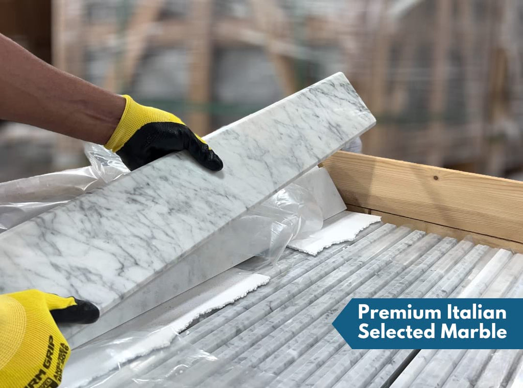Italian White Carrara Polished Marble Threshold Double Bevel for Floor Transitions (4" x 30")