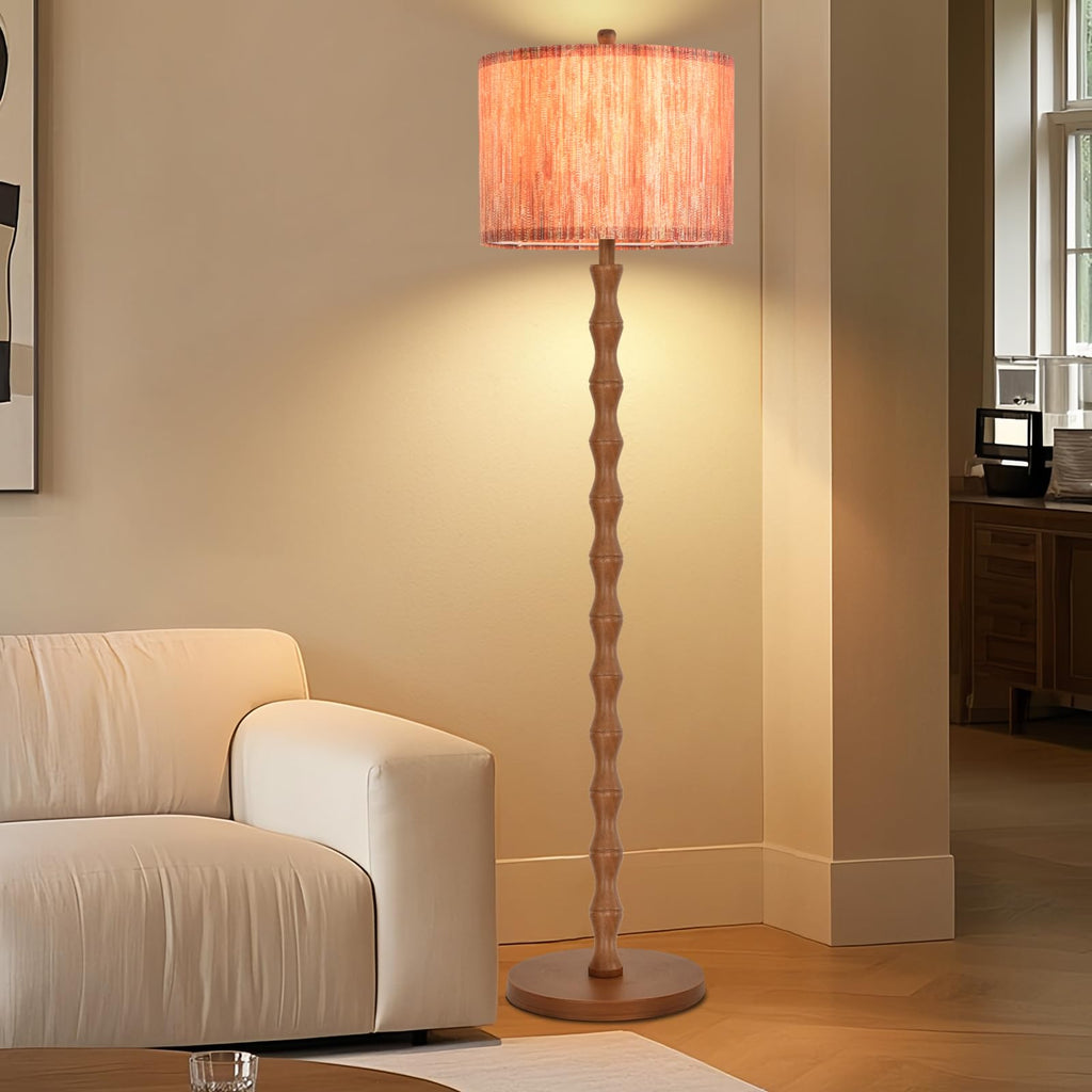 Wood Floor Lamps Boho Farmhouse Floor Lamp with Remote Control,Dimmable Vintage Floor Lamp Mid Century Modern