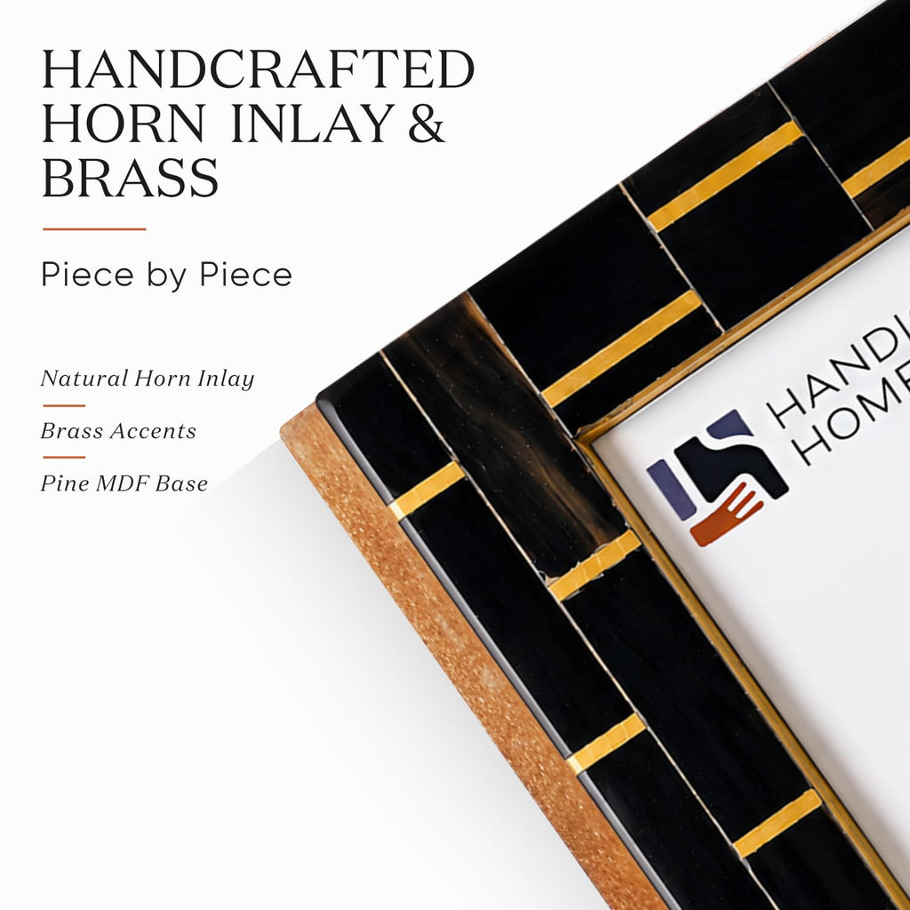 Handmade Mosaic Horn Inlay & brass Black Picture Frame, 5x7