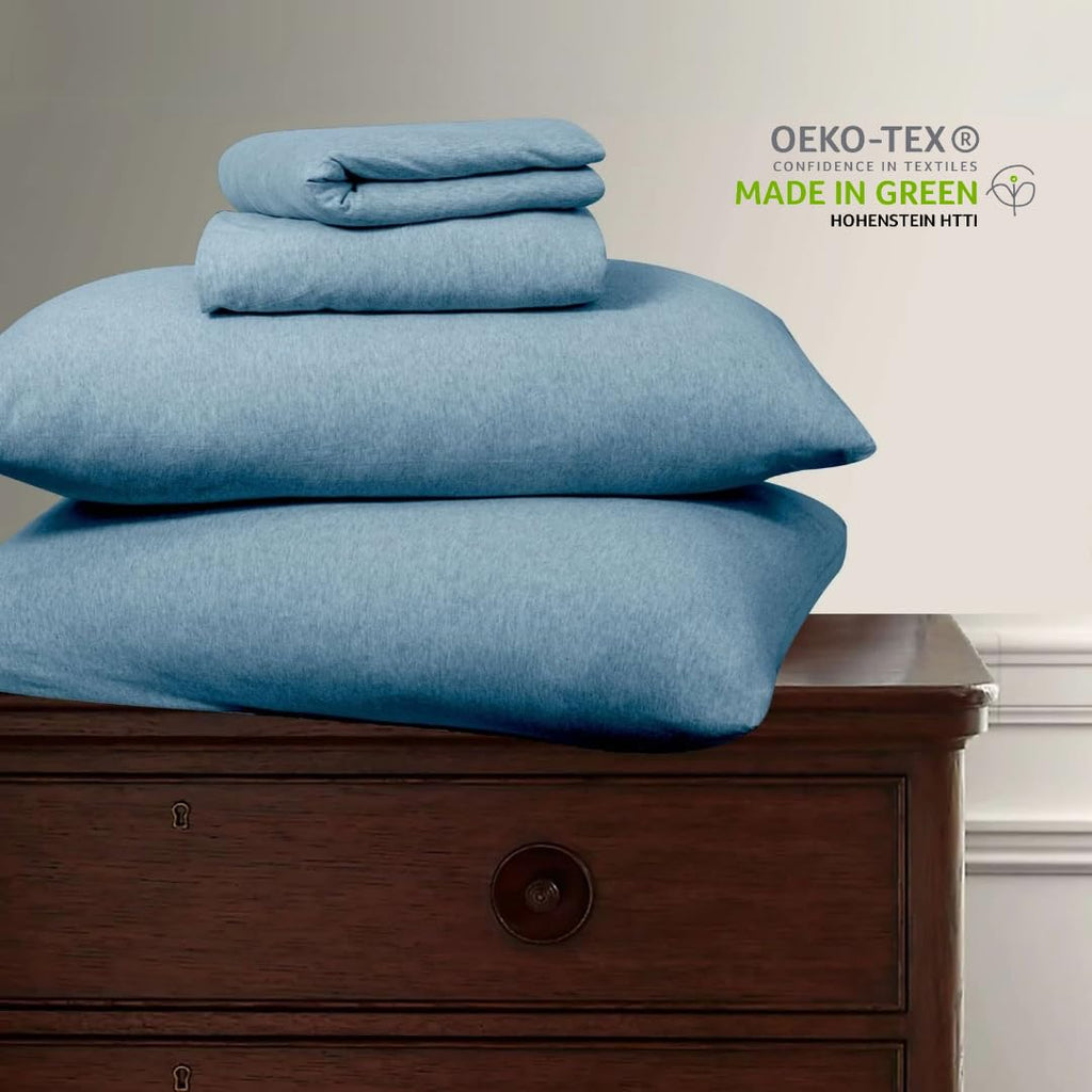 Heather Knit Jersey Sheet Set - 100% Organic Cotton, Deep Pockets, Non-Pilling, Cooling, Breathable, Super Soft &
