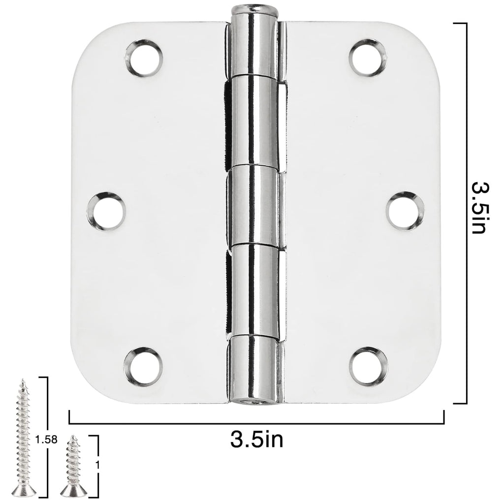 Rounded Door Hinges 3.5" X 3 1/2 Inch Polished Chrome 5/8" Radius