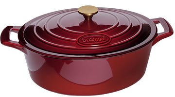 Enameled Cast Iron Oval Dutch Oven Casserole Dish Pot with Lid 5 QT Internal Matt Black Enamel Coating, Cranberry