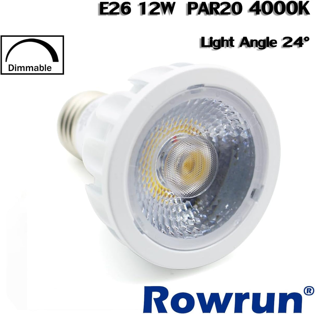 PAR20 E26 Dimmable COB Bulb 12W 4000K Neutral White Can Light 2 Pack