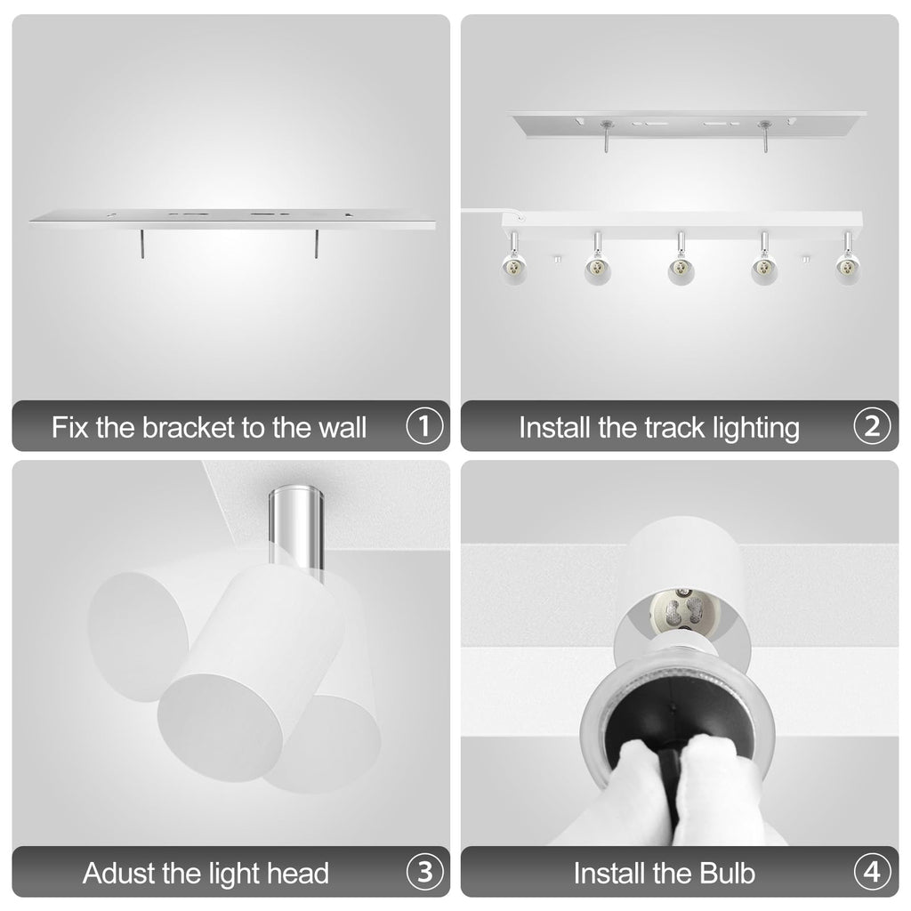 Plug in Track Light, White, 30", 5 Way GU10 Track Ceiling Lighting