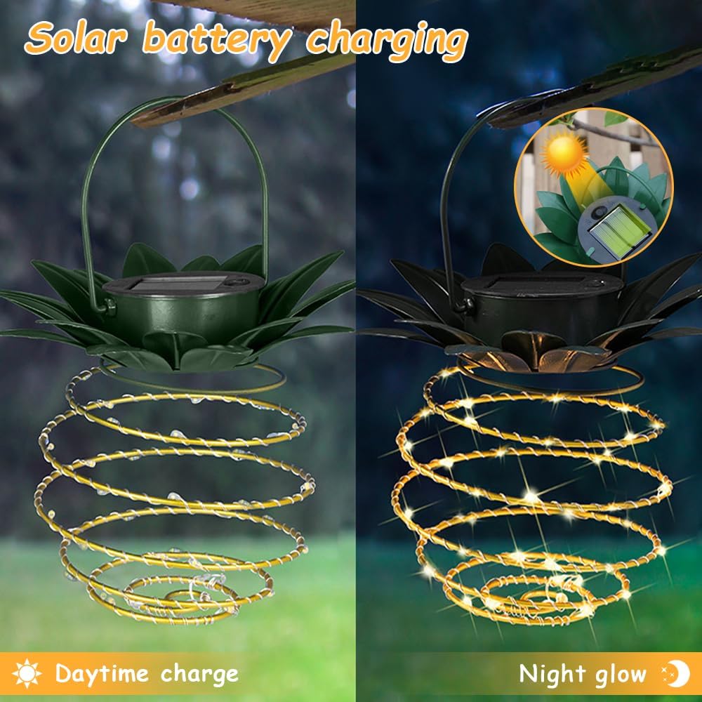 2 Pack Outdoor Solar Hanging Lantern Lights - 60LED Waterproof Solar Pineapple Light Outdoor for Garden, Yard Porch