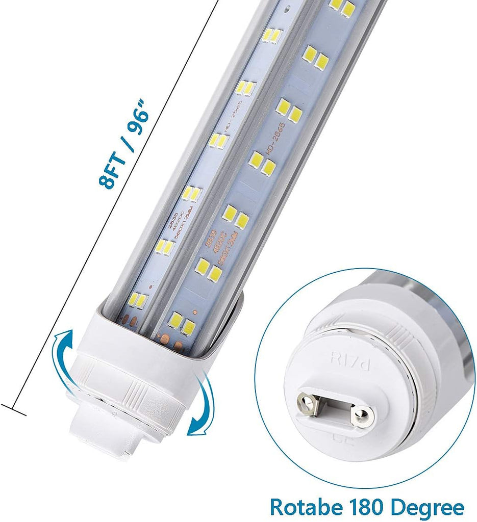 10 PCS-R17D/HO 8FT LED Bulb - Rotate V Shaped, 5000K Daylight 100W, 14500LM, 110W Equivalent F96T12/DW/HO, Clear