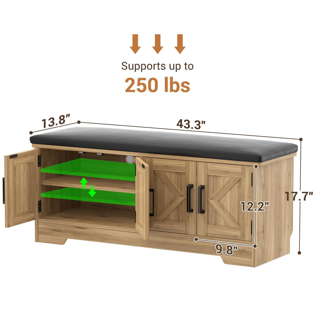43.3" Farmhouse Shoe Storage Bench with Cushion