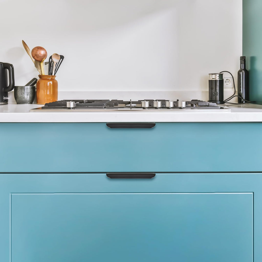 Matte Black Cabinet Handles Finger Edge Pulls 4.75 Inch CC 8 Pack