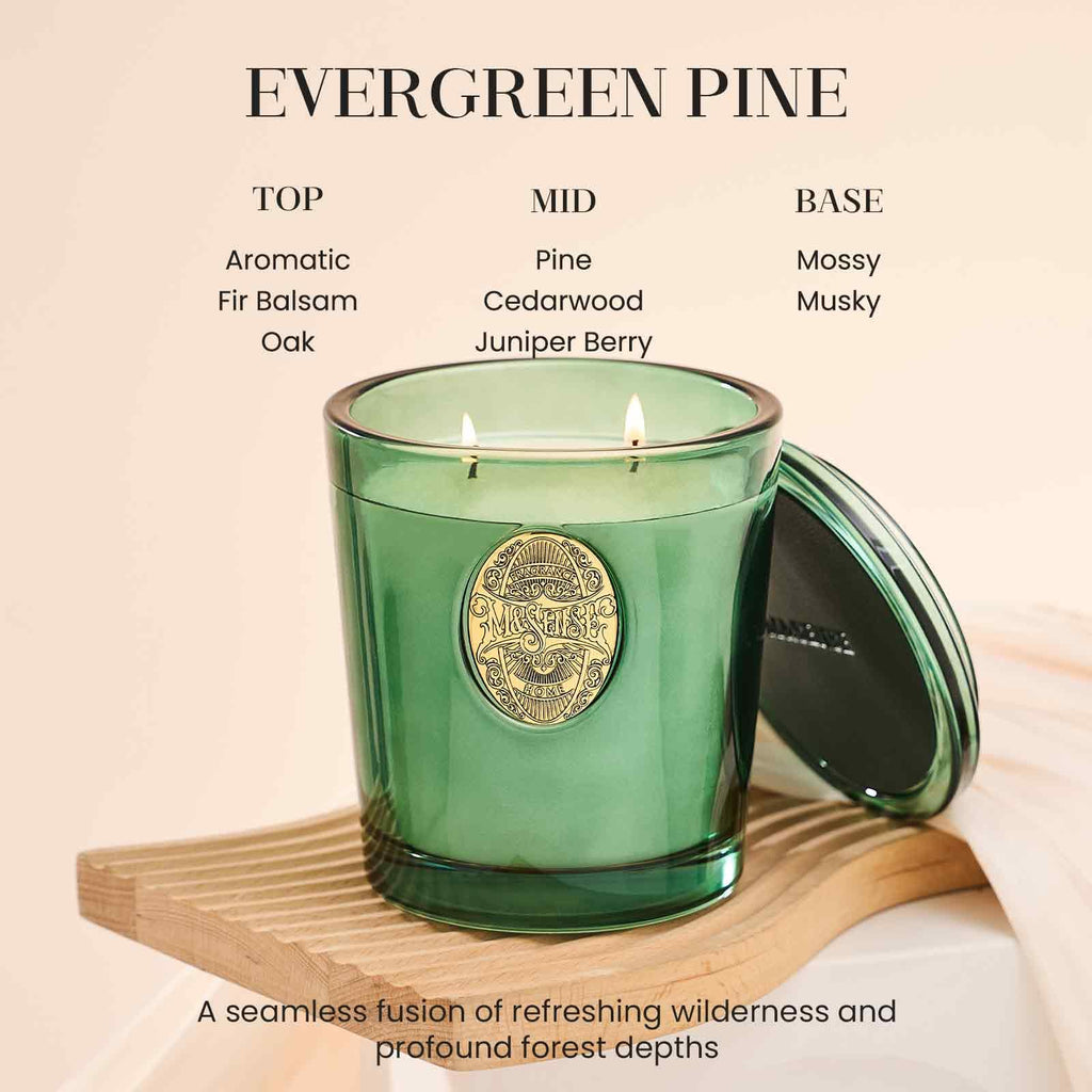 Large Two-Wick Soy Holiday Candle | Evergreen Pine & Emerald Green | 19.8 oz, 120H Burn Time | Luxury Scented Candle