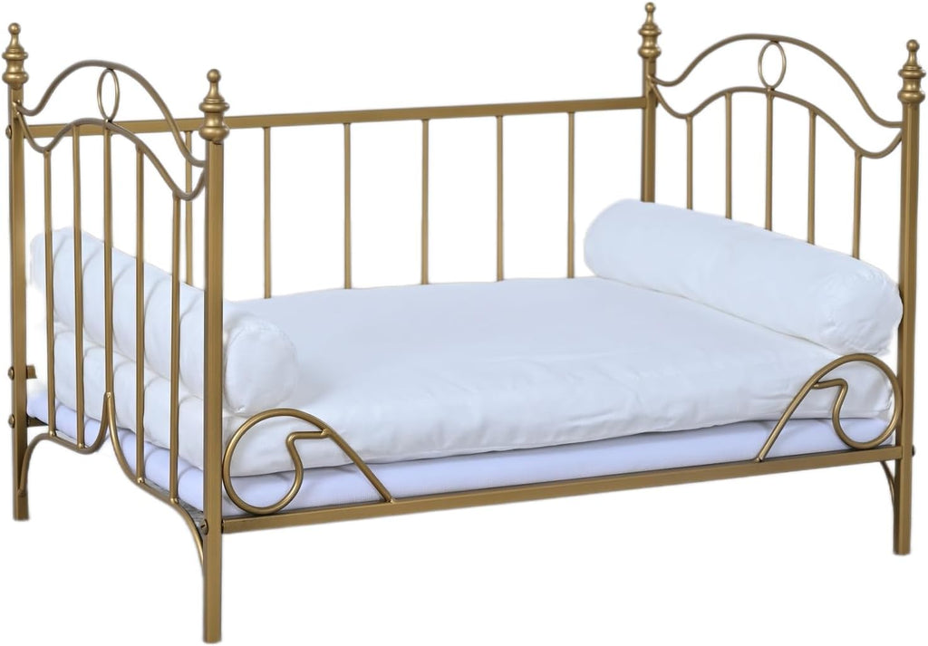 Pet Bed, Dog Bed with Metal Frame and Detached White Velvet Cushion with 2 Pillow for Small Dog