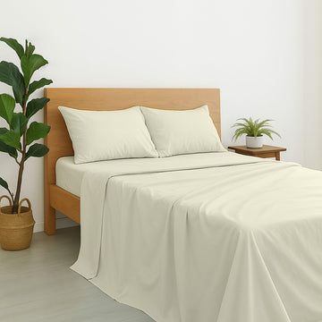 Sheet Set, 100% Egyptian Cotton Premium Hotel Quality 4 Piece Sheets Sets, High Thread Count Ivory
