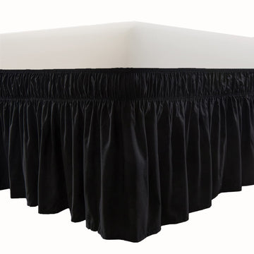 Wrap Around Elastic Bed Skirt for Queen & King Beds, 16" Drop, Black