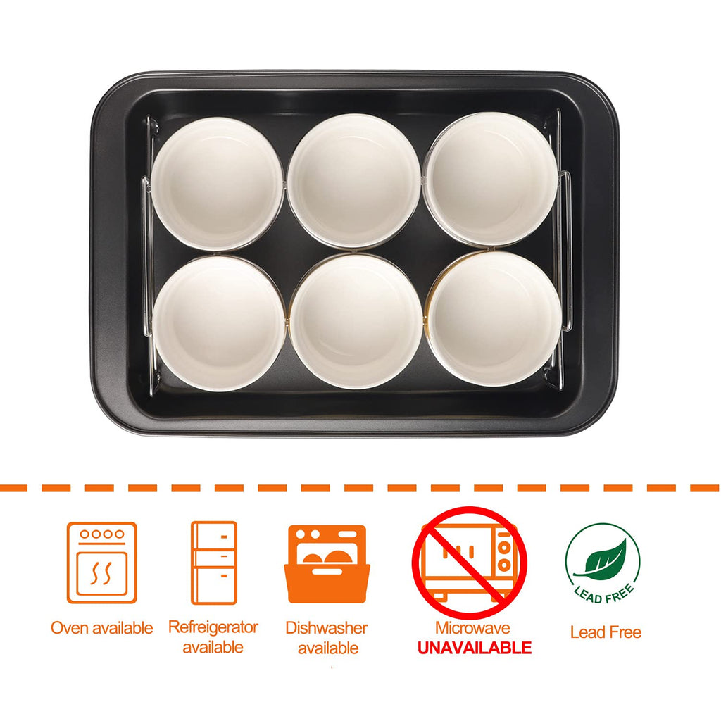 Ramekins Set with 6 Silicone Lids, Mothers Day Gifts Creme Brulee Making Set, Set of 6 Porcelain Ramekins, Oven Safe