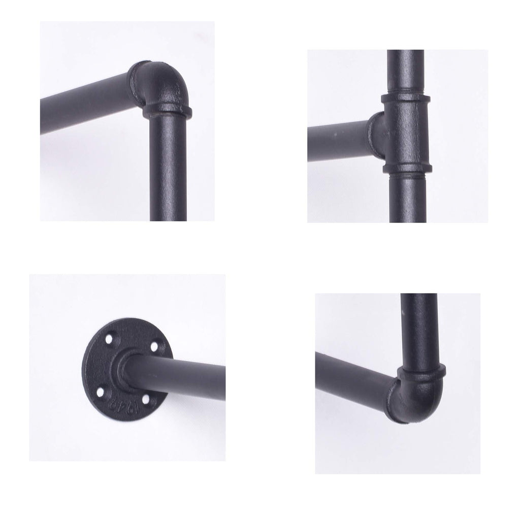 DIY Industrial Black Pipe Bookshelf Wall Ceiling Mounted Open Bookshelf Parts Bracket Kit DIY Project (2 pcs 5 Tier