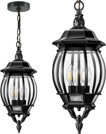 3-Light Large Pendant Light Fixtures, Modern Exterior Hanging Lantern Light