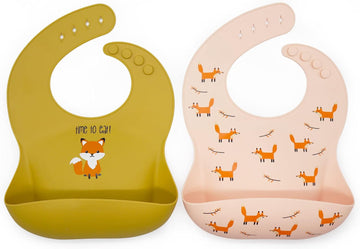 Set of 2| Silicone Baby Bibs - BPA Free, Easy to Clean, Waterproof, Soft, Durable with Food Catcher