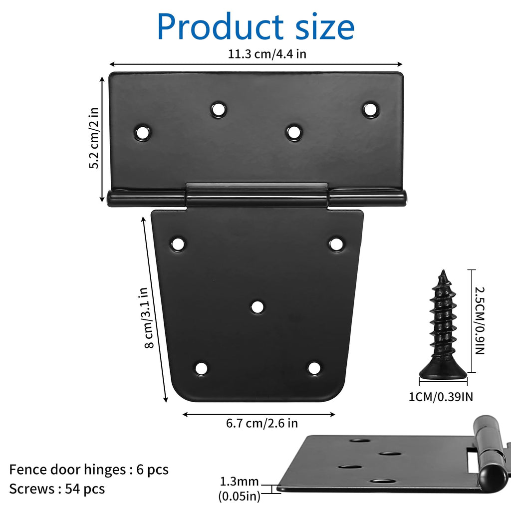 Heavy Duty Gate Hinges for Wooden Fences - 6 Pcs Black Iron Metal Barn Door Hinges for Wood Shed, Swing Door - With