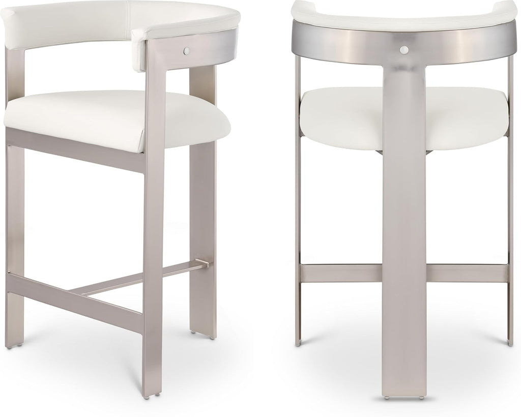 738Cream-C Romeo Collection Modern | Contemporary Counter Stool with Soft Cream Vegan Leather, Brushed Chrome Metal