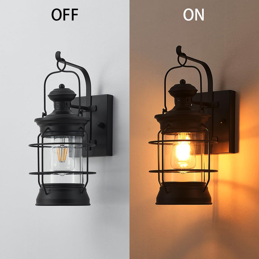 Black Farmhouse Wall Sconce, Rustic Lantern Wall Light