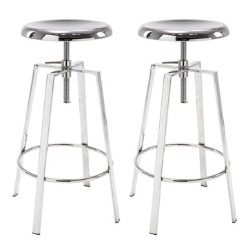 Atlas Industrial Bar Stools Set of 2, Adjustable Swivel Metal, Chrome